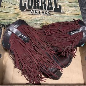 Corral Sierra black cherry tall fringe boots